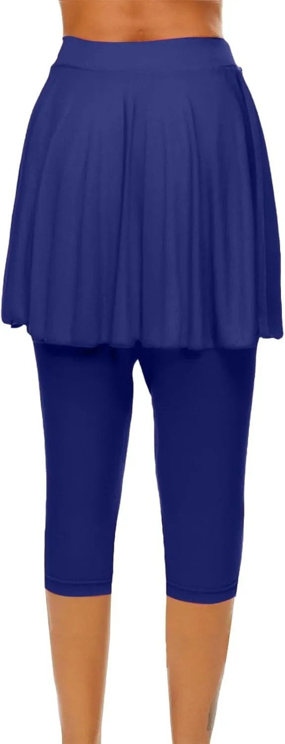 Miyaomn Women's Tennis Skirted Leggings Golf Sports Capris with Attach Skirt Pleated Athletic Yoga Skorts Pickleball Clothing