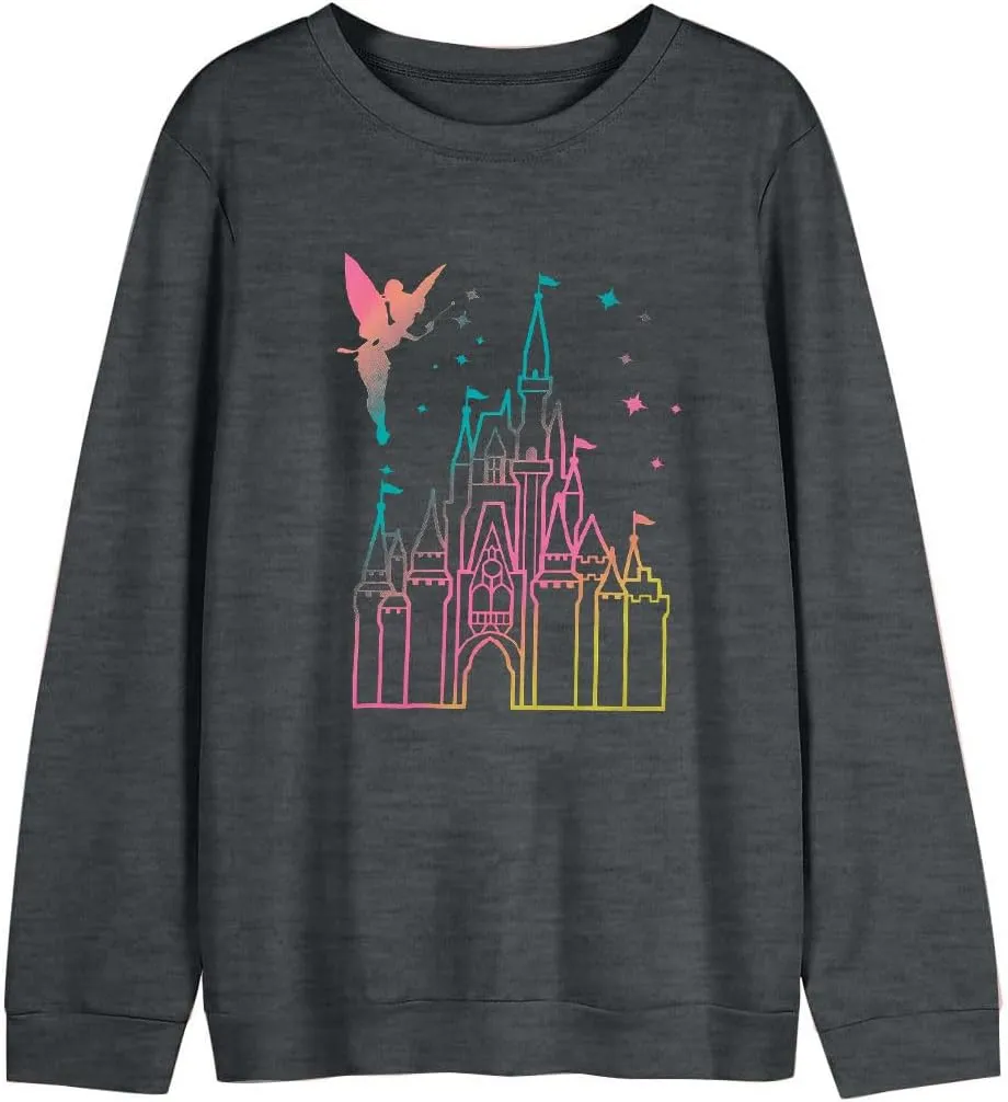 MNLYBABY Magic Kingdom Sweatshirt Women Magical Castle Shirt Cute Fairy Pullover Family Vacation Shirts Long Sleeve Tops