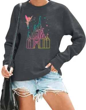 MNLYBABY Magic Kingdom Sweatshirt Women Magical Castle Shirt Cute Fairy Pullover Family Vacation Shirts Long Sleeve Tops