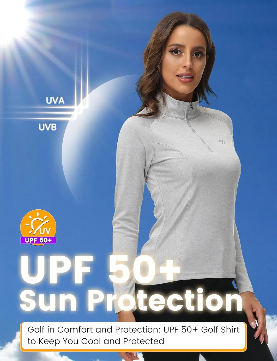 MoFiz Women's Long Sleeve Golf Polo Shirt 1/4 Zip UPF 50  Sun Protection Quick Dry Workout Hiking Athletic Shirts