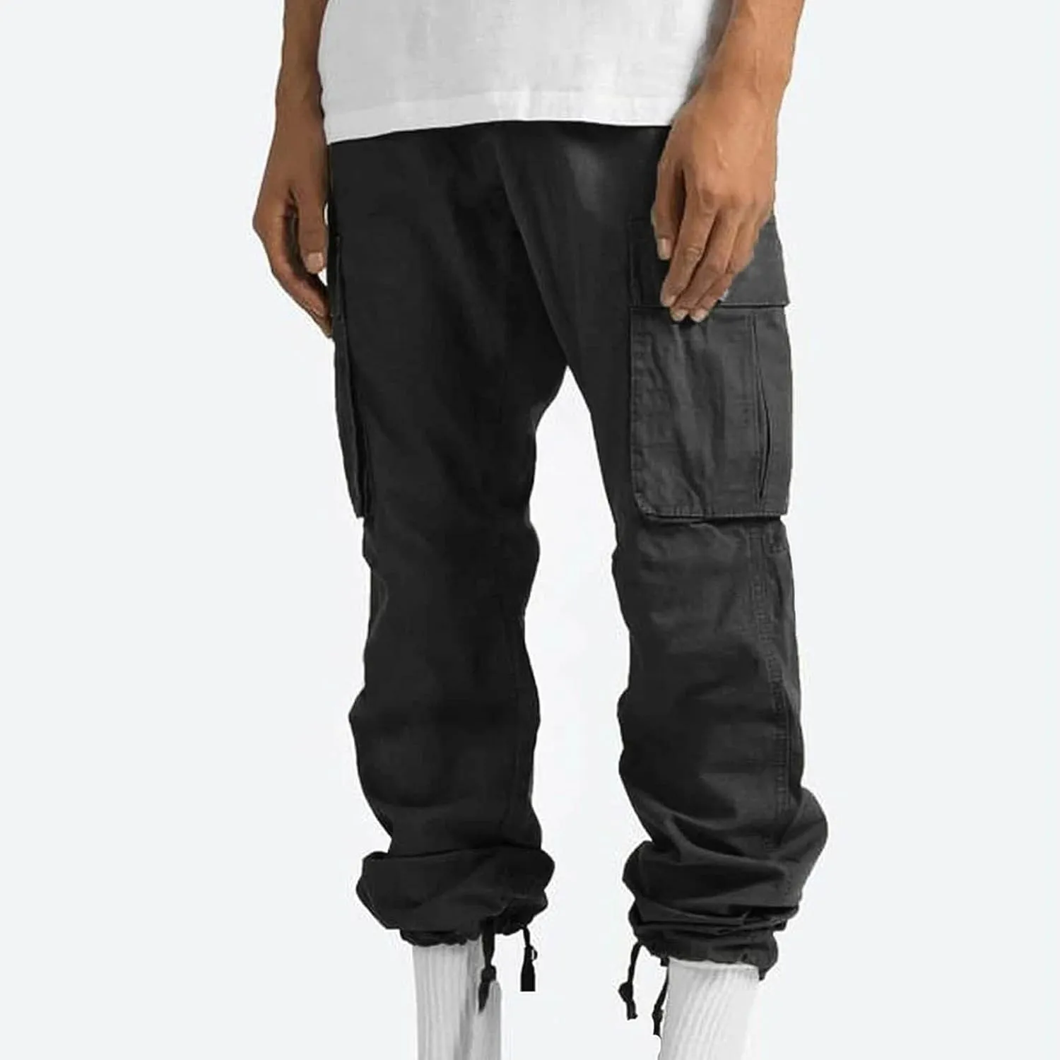 Muscularfit Cargo Pants for Men Big and Tall Elastic Waist Cotton Sweatpants Causal Solid Multi Pockets Joggers Athletic Pant