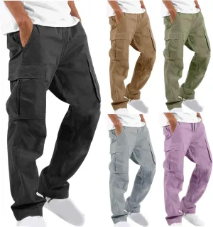 Muscularfit Cargo Pants for Men Big and Tall Elastic Waist Cotton Sweatpants Causal Solid Multi Pockets Joggers Athletic Pant