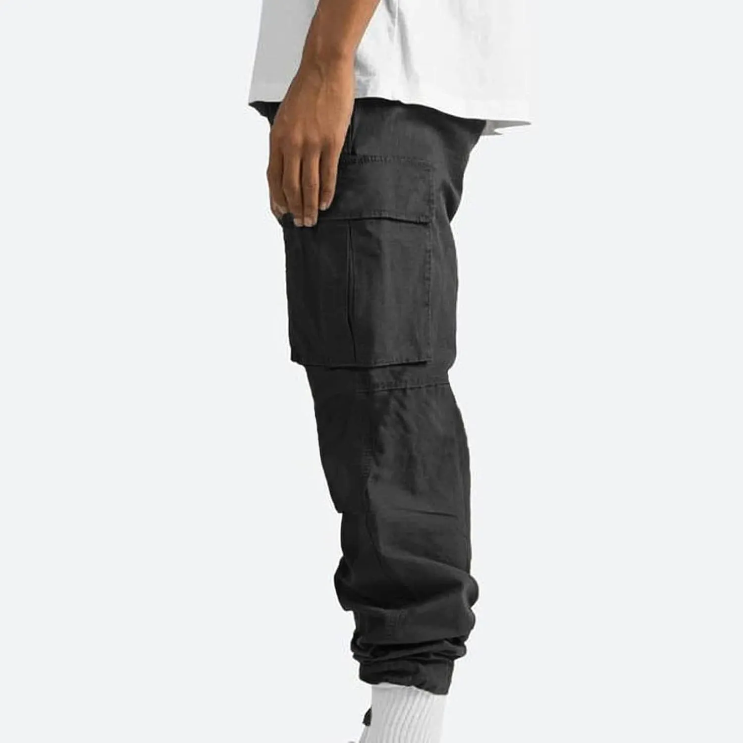 Muscularfit Cargo Pants for Men Big and Tall Elastic Waist Cotton Sweatpants Causal Solid Multi Pockets Joggers Athletic Pant
