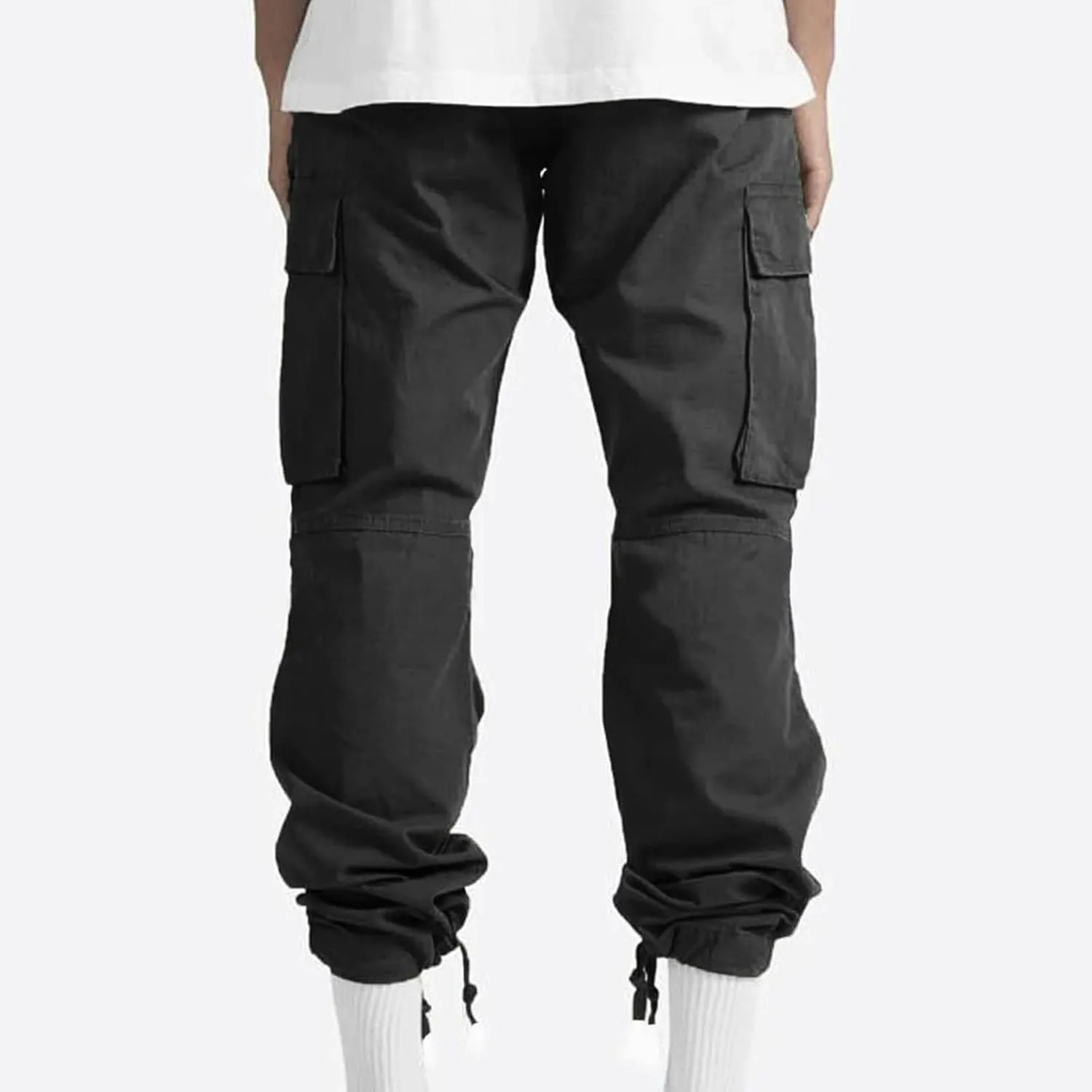 Muscularfit Cargo Pants for Men Big and Tall Elastic Waist Cotton Sweatpants Causal Solid Multi Pockets Joggers Athletic Pant