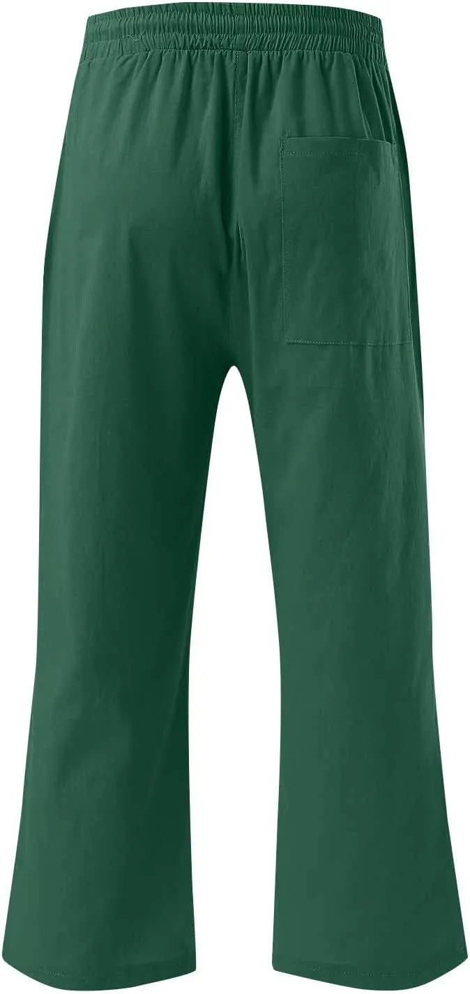 NBXNZWF Capri Pants for Women Cotton Linen 2025 Summer Casual Straight Wide Leg Cropped Pants Elastic High Waist Trousers