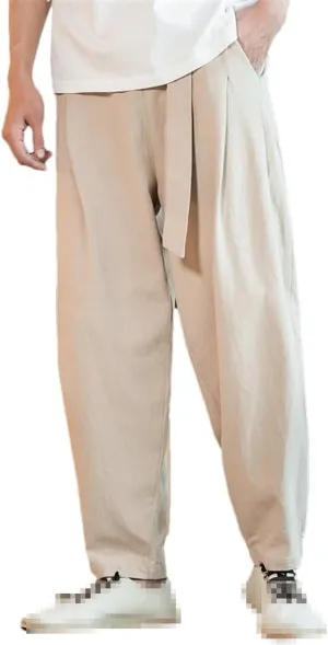 Niiyyjj Men Elastic Waist Casual Harem Pants Male Loose Sweatpants Harajuku Belt Trousers Streetwear