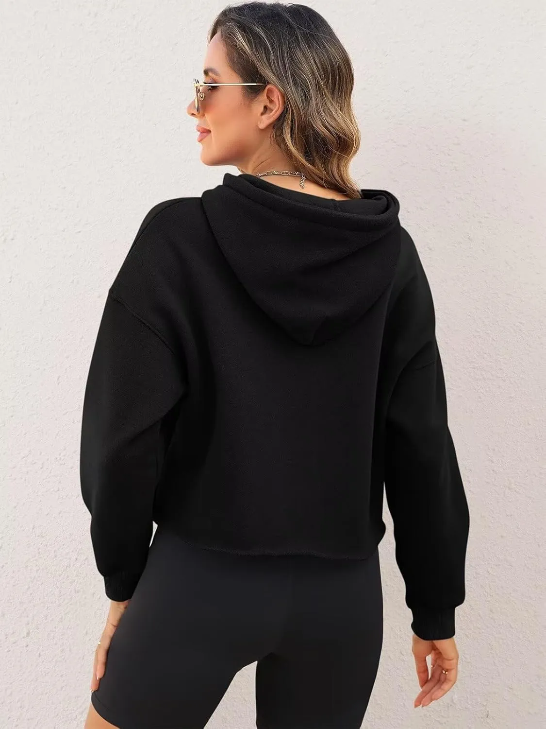 ORANDESIGNE Woman Letter Graphic Print Cropped Hoodie Long Sleeve Crop Fleece Casual Workout Loose Pullover Sweatshirt Tops