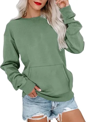 Oversized Sweatshirt for Women Fleece Crewneck Sweatshirts with Pocekt No Hood Casual Comfy Long Sleeve Pullover Tops