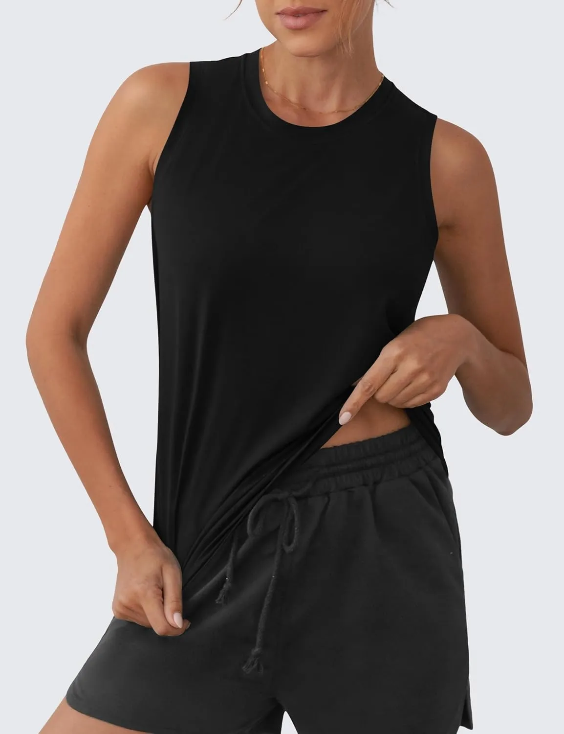 OYANUS Women's Summer Workout Tops Sleeveless Racerback Athletic Tank Top High Neck Loose Fit Running Gym Yoga Shirts