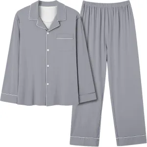 Pajamas For Women Fall Plus Size Long Sleeve Solid Color Pjs Set Button Down Pants And Top Loungewear Sets Sleepwear