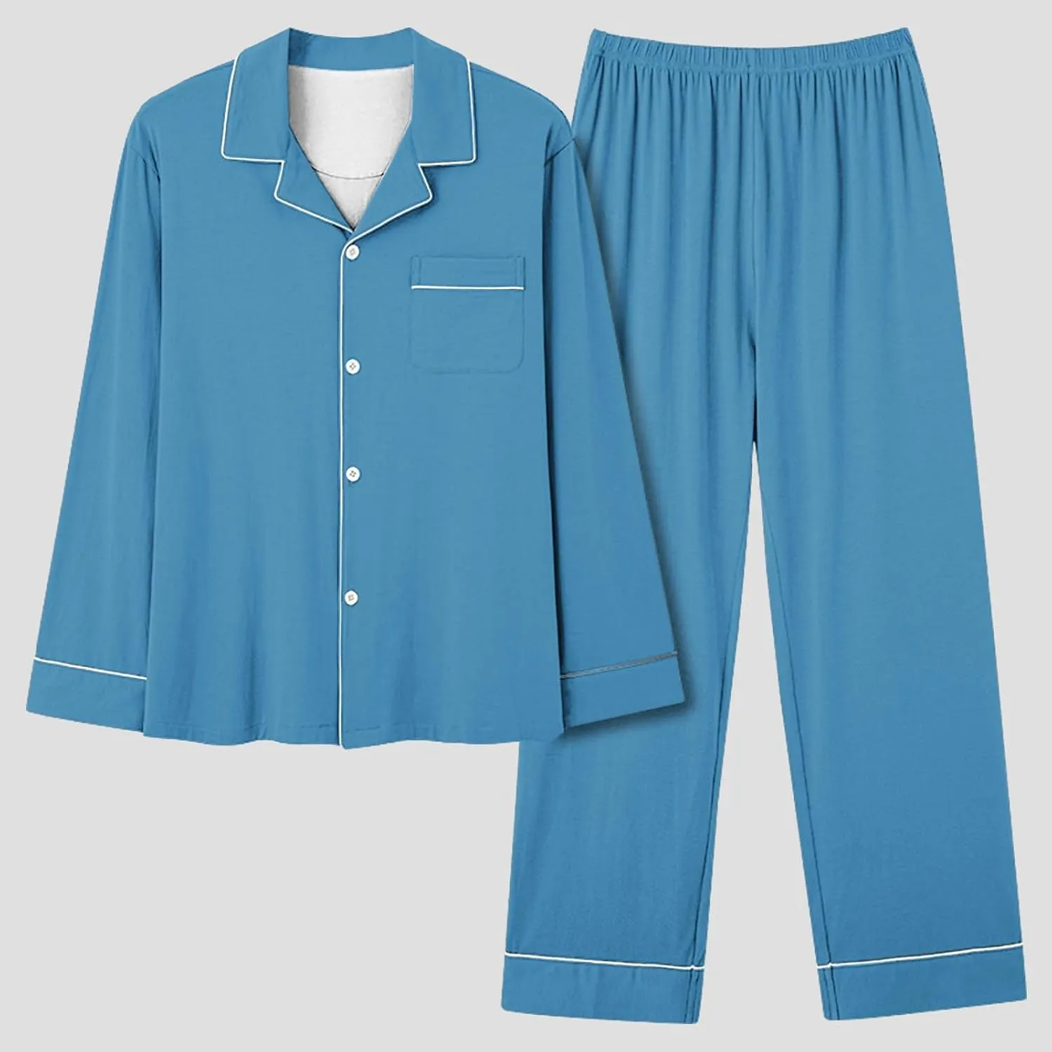 Pajamas For Women Fall Plus Size Long Sleeve Solid Color Pjs Set Button Down Pants And Top Loungewear Sets Sleepwear