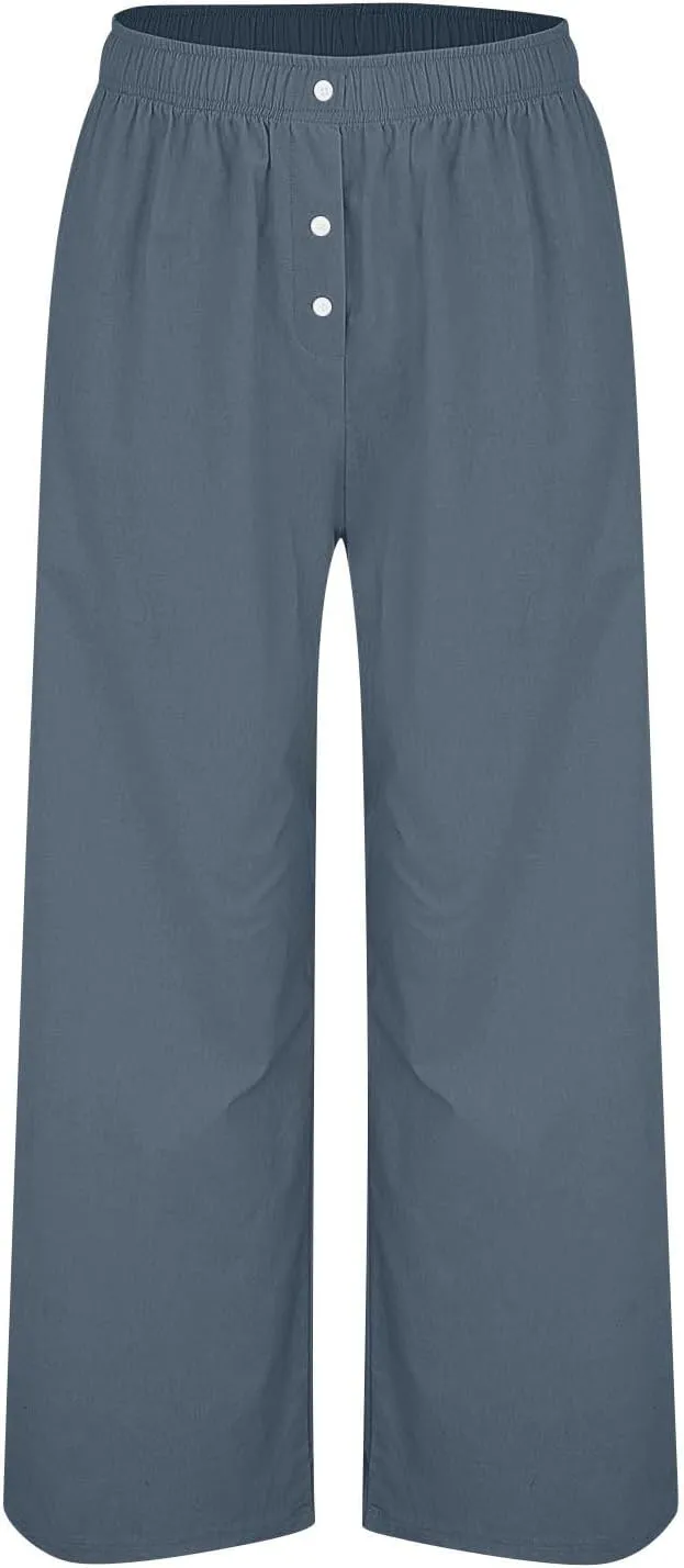 Pants for Women, Wide Leg Straight High Waisted Linen Pants Summer Casual