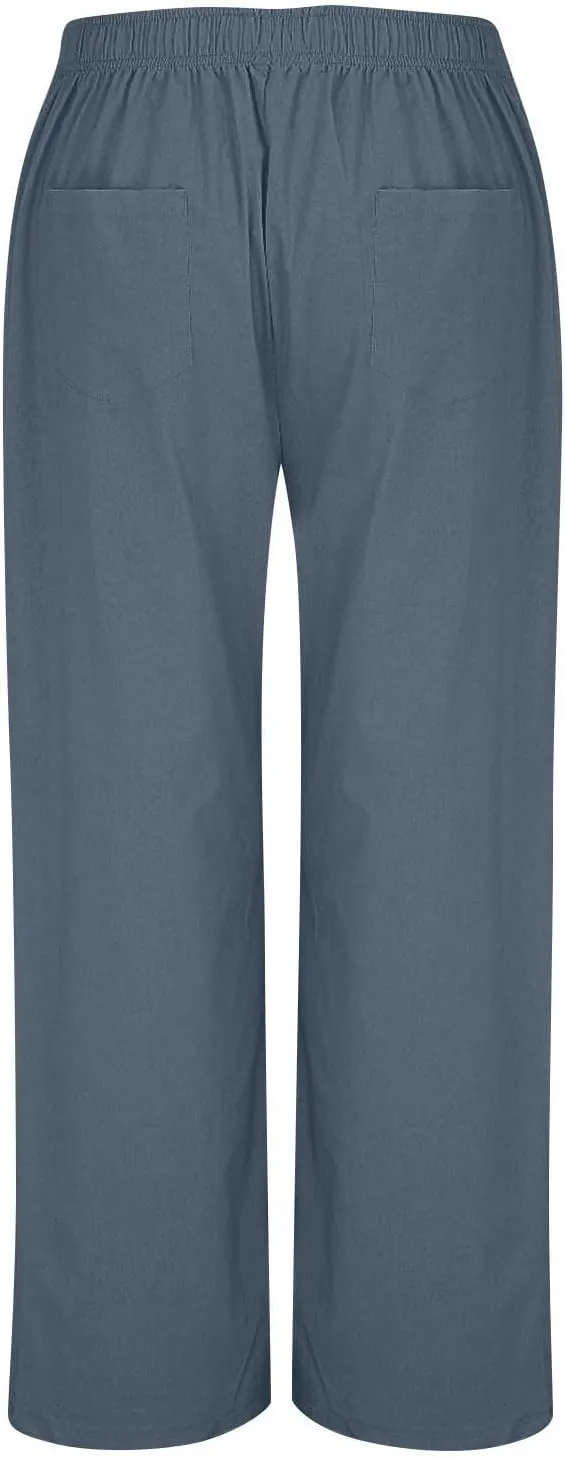 Pants for Women, Wide Leg Straight High Waisted Linen Pants Summer Casual