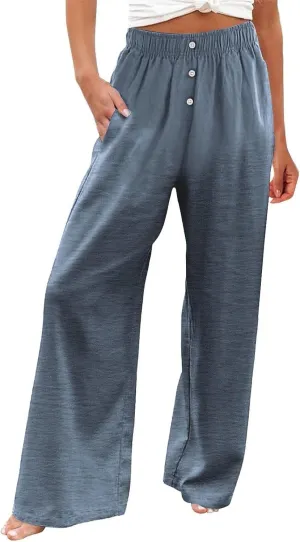 Pants for Women, Wide Leg Straight High Waisted Linen Pants Summer Casual