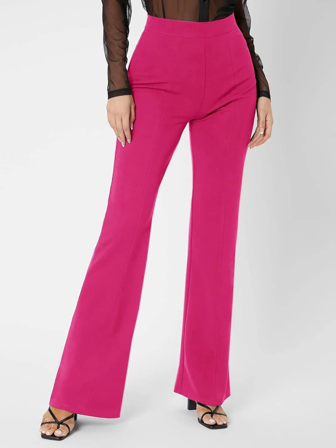 Pants for Women - Zipper Back Solid Palazzo Pants (Color : Hot Pink, Size : Tall M)