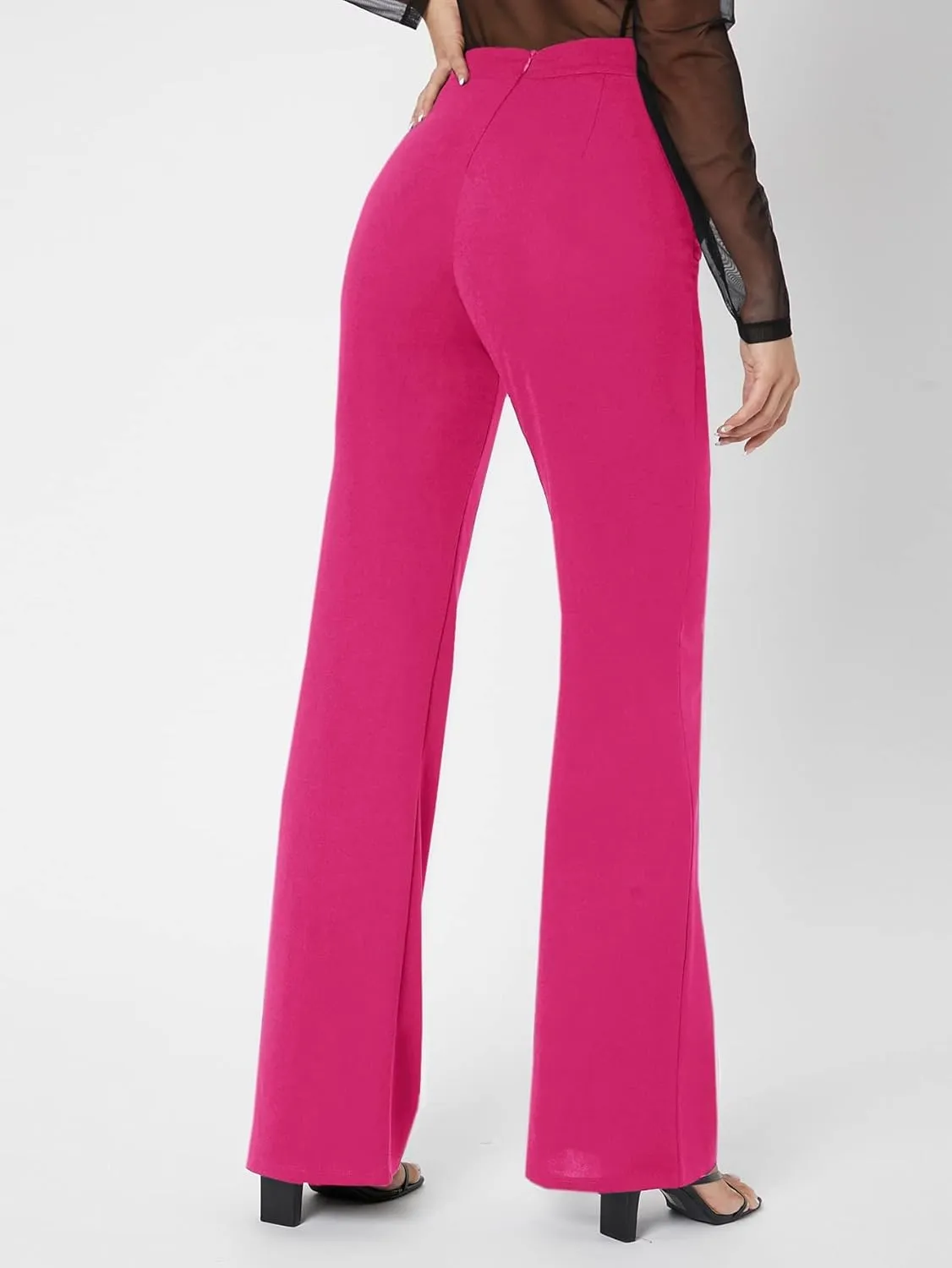 Pants for Women - Zipper Back Solid Palazzo Pants (Color : Hot Pink, Size : Tall M)