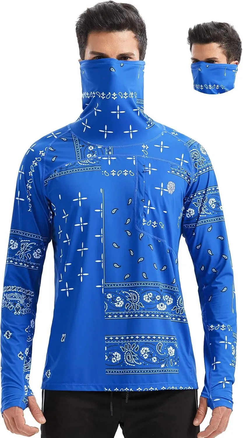 PIQIDIG Men's Sun Protection Hoodie Shirts UPF 50  Long Sleeve Rash Guard Performance Athletic Running Hiking T-Shirt