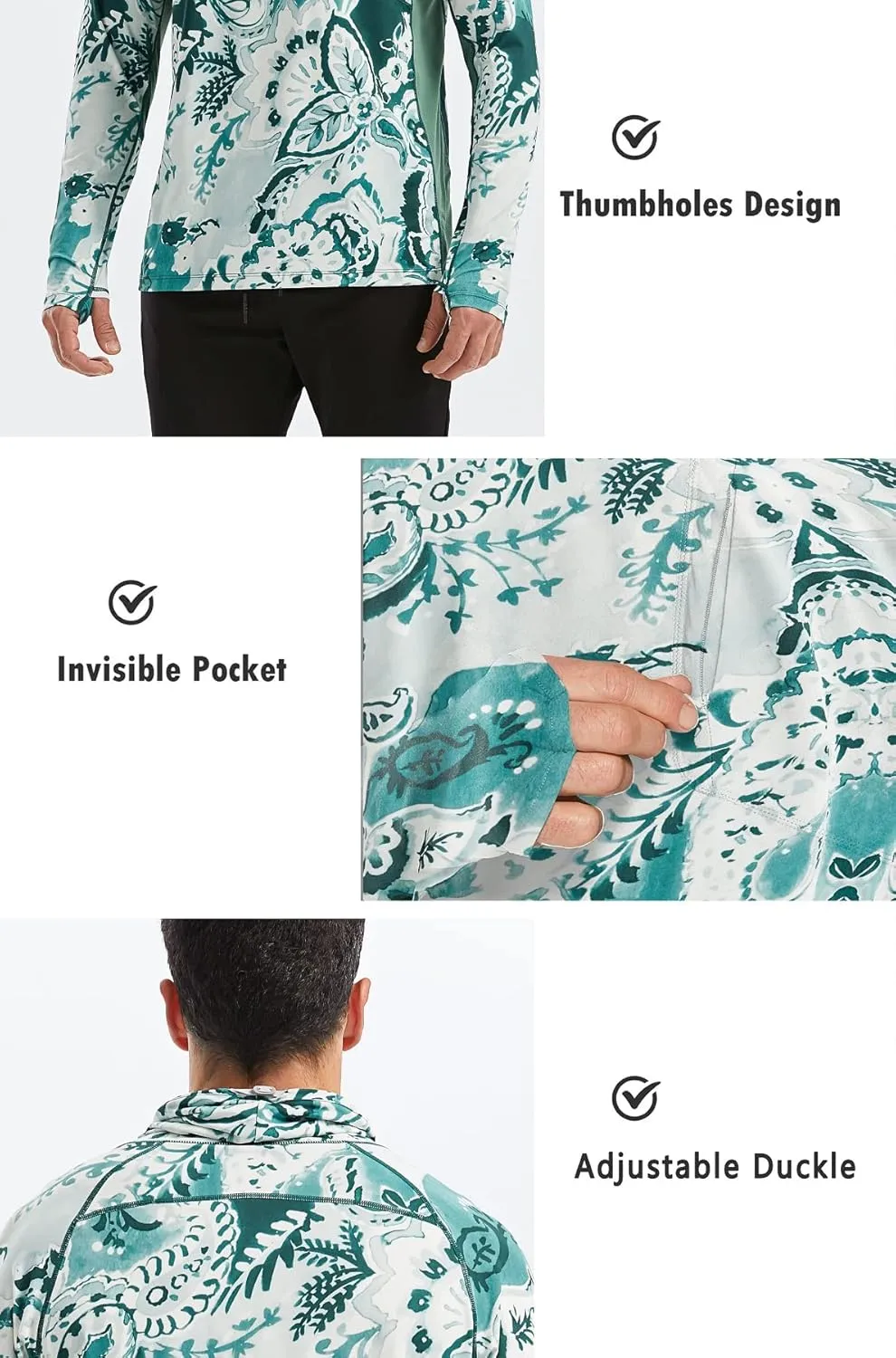 PIQIDIG Men's Sun Protection Hoodie Shirts UPF 50  Long Sleeve Rash Guard Performance Athletic Running Hiking T-Shirt