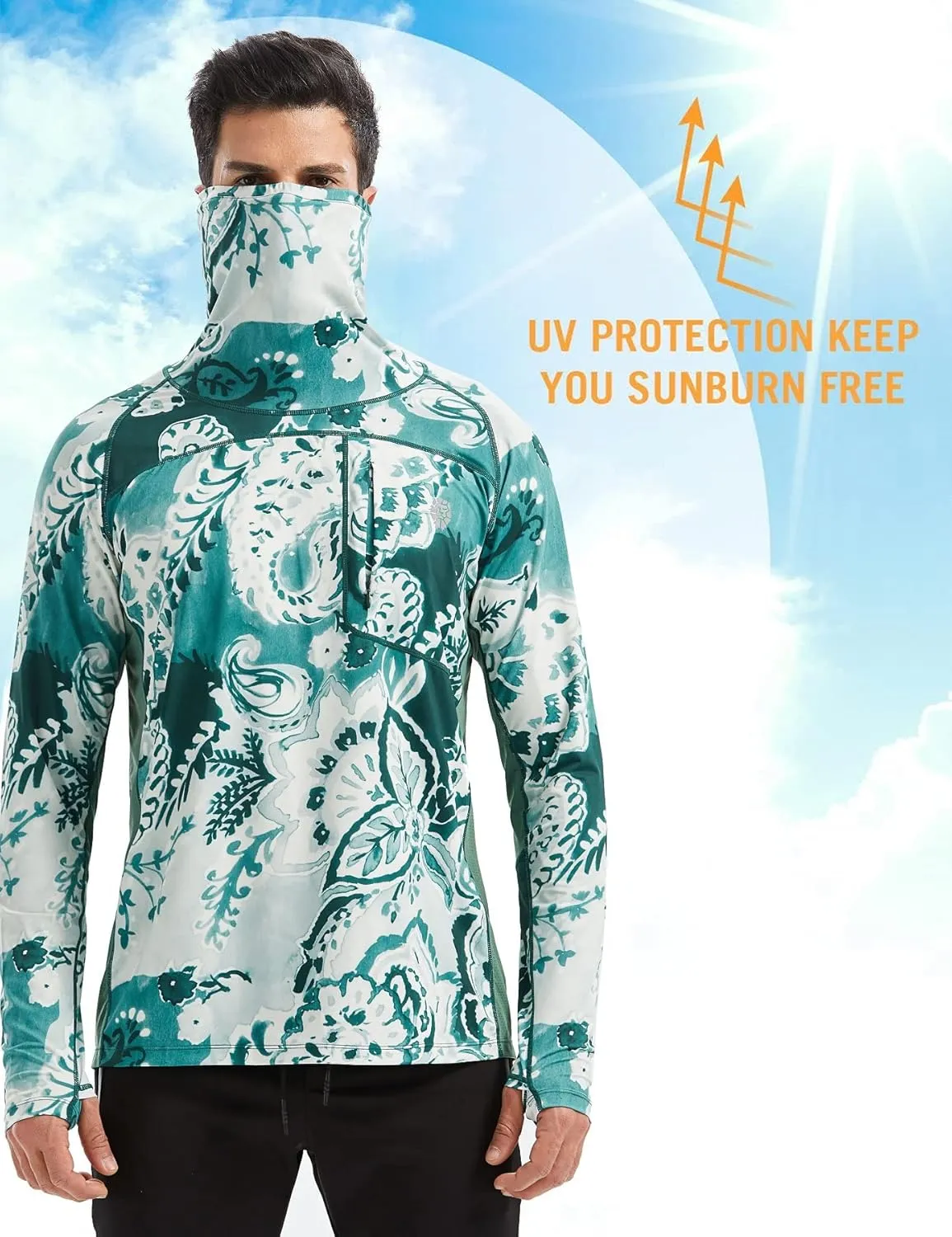 PIQIDIG Men's Sun Protection Hoodie Shirts UPF 50  Long Sleeve Rash Guard Performance Athletic Running Hiking T-Shirt