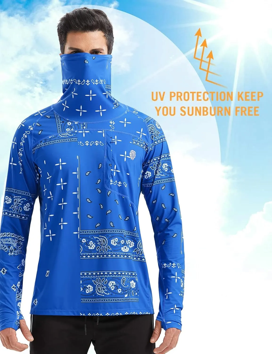 PIQIDIG Men's Sun Protection Hoodie Shirts UPF 50  Long Sleeve Rash Guard Performance Athletic Running Hiking T-Shirt