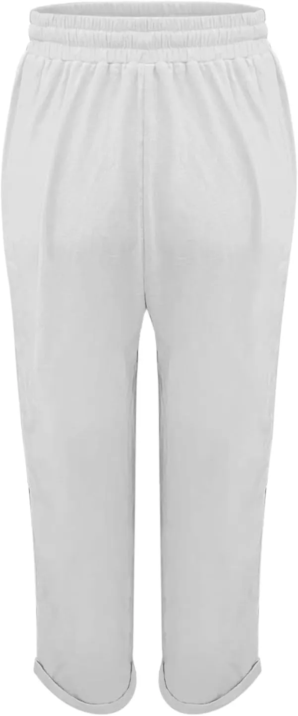 Plus Size Linen Pants for Women Drawstring Straight Lightweight Trousers with Pockets Solid Casual Loose Lounge Pants