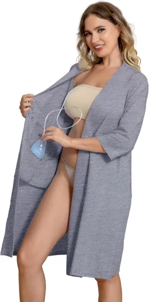 Post Surgery Mastectomy Robe Women with 4 Internal Drain Pockets 3/4 Sleeves Night Gowns Pajama Dress Shirts
