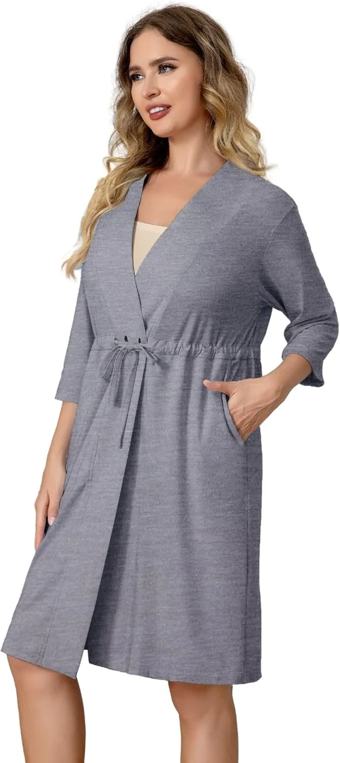 Post Surgery Mastectomy Robe Women with 4 Internal Drain Pockets 3/4 Sleeves Night Gowns Pajama Dress Shirts