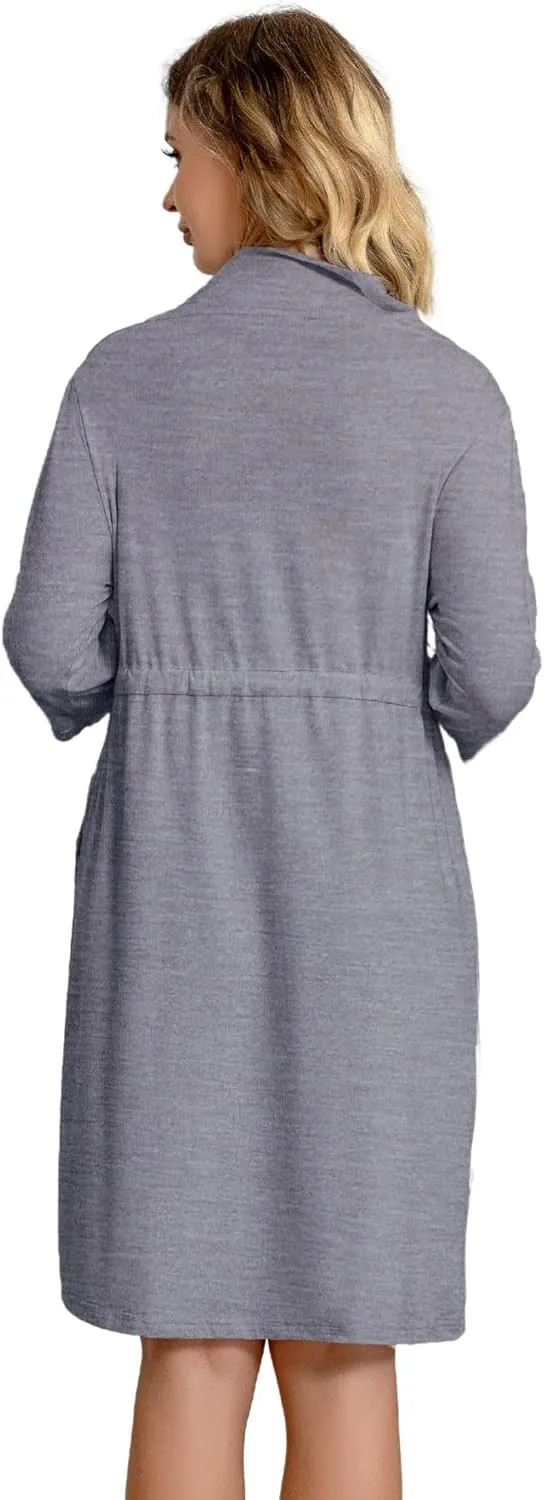 Post Surgery Mastectomy Robe Women with 4 Internal Drain Pockets 3/4 Sleeves Night Gowns Pajama Dress Shirts
