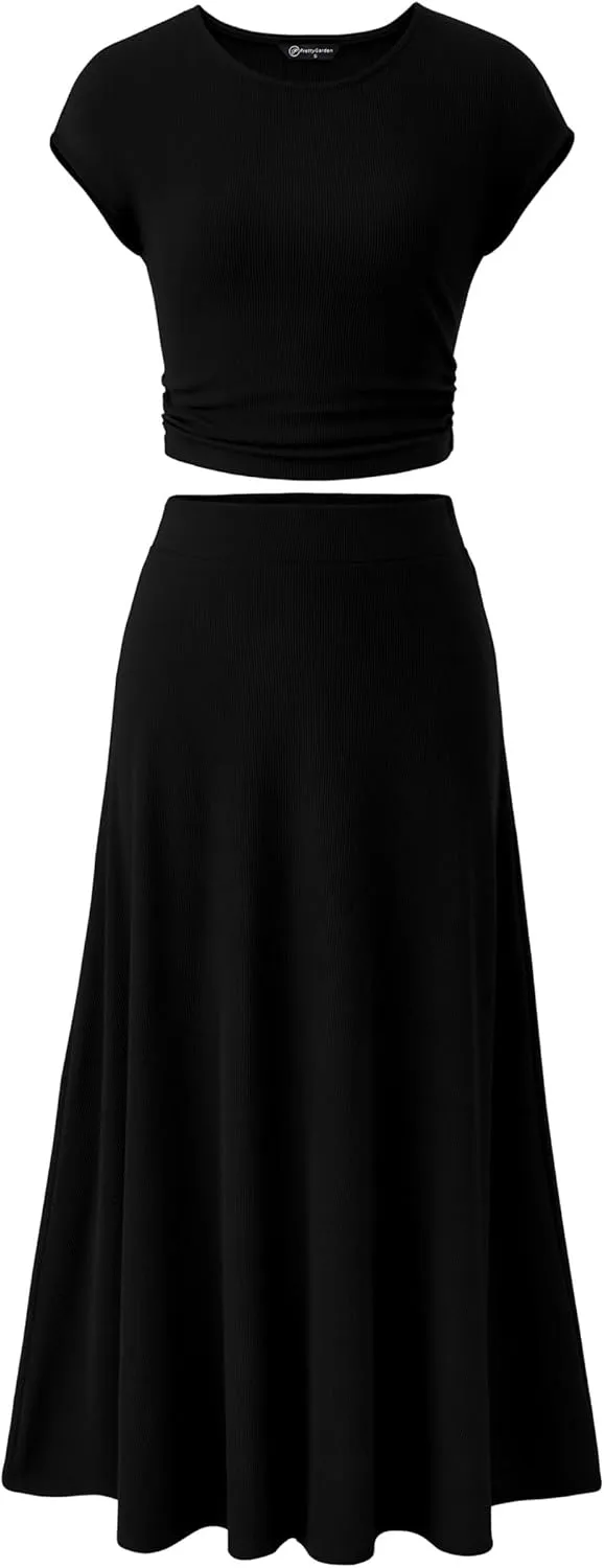 PRETTYGARDEN Summer Two Piece Skirt Set for Women 2025 Dressy Casual Knit Matching Travel Spring Vacation Lounge Outfits