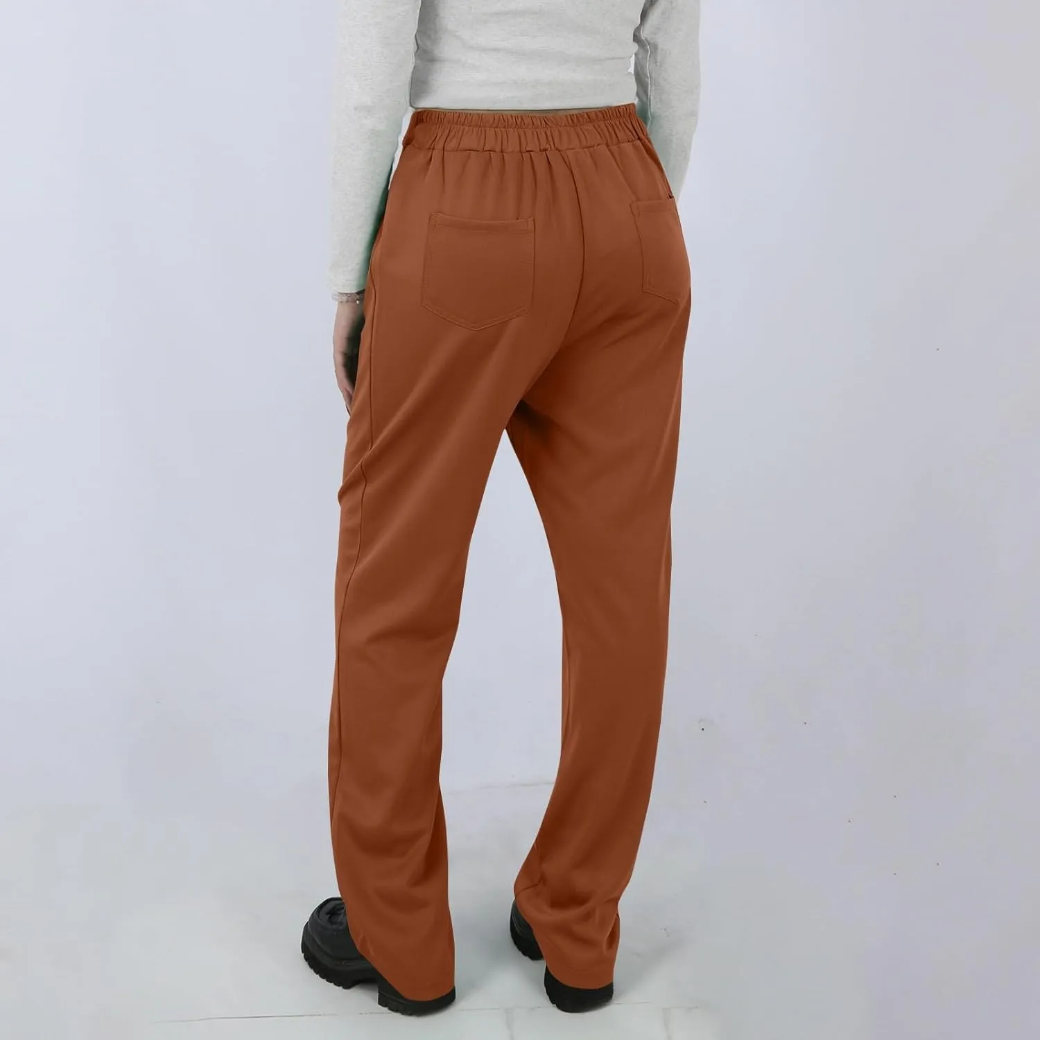 Pull On Dress Pants for Women Slim Fit High Waist Tall Work Pants Straight Leg Business Casual Trousers with Pockets
