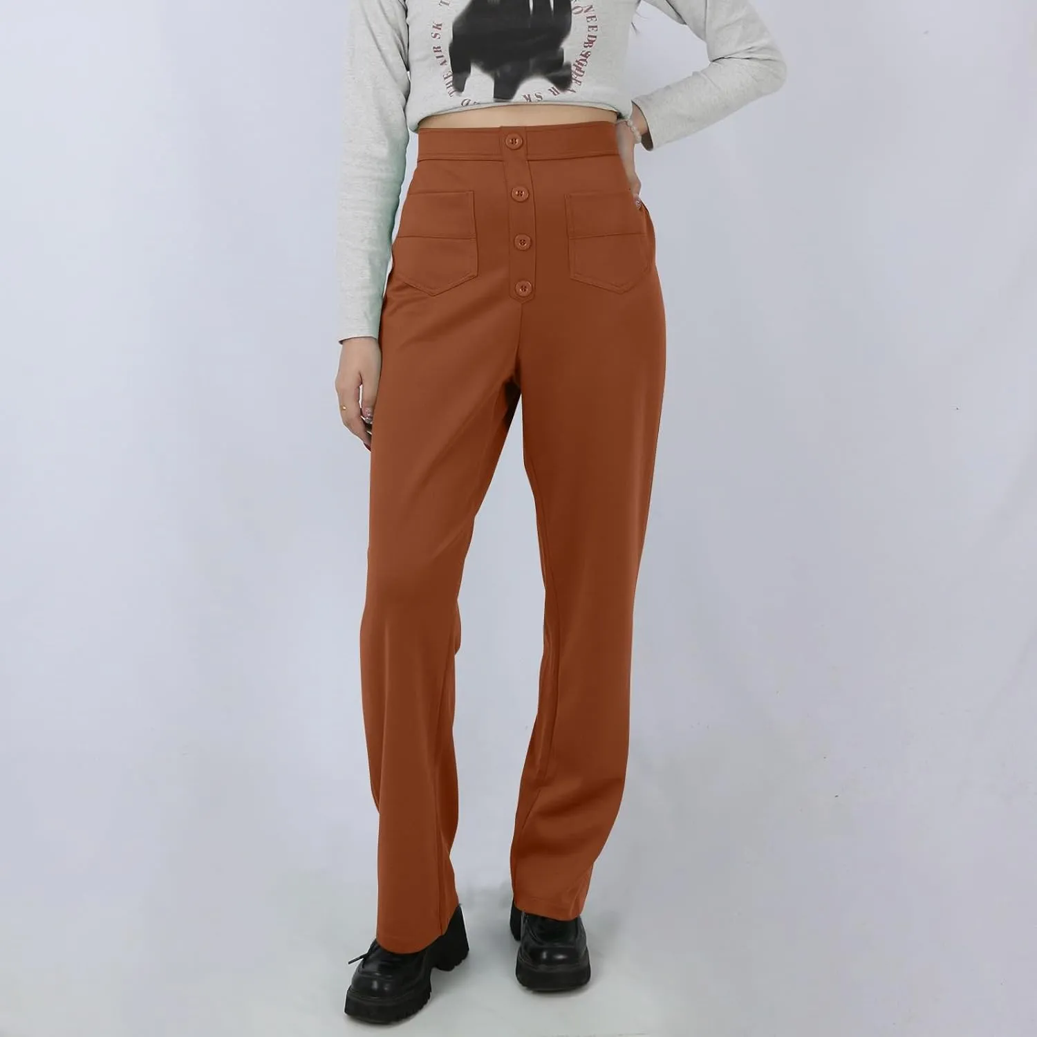 Pull On Dress Pants for Women Slim Fit High Waist Tall Work Pants Straight Leg Business Casual Trousers with Pockets