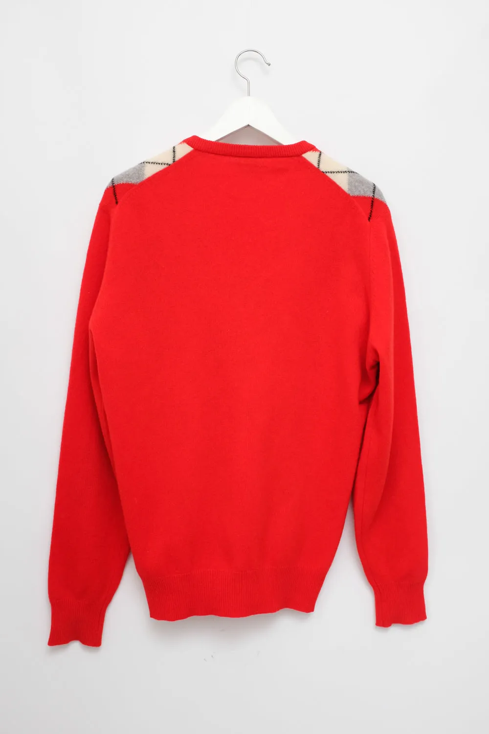PURE WOOL ARGYLE RED VINTAGE V-KNIT