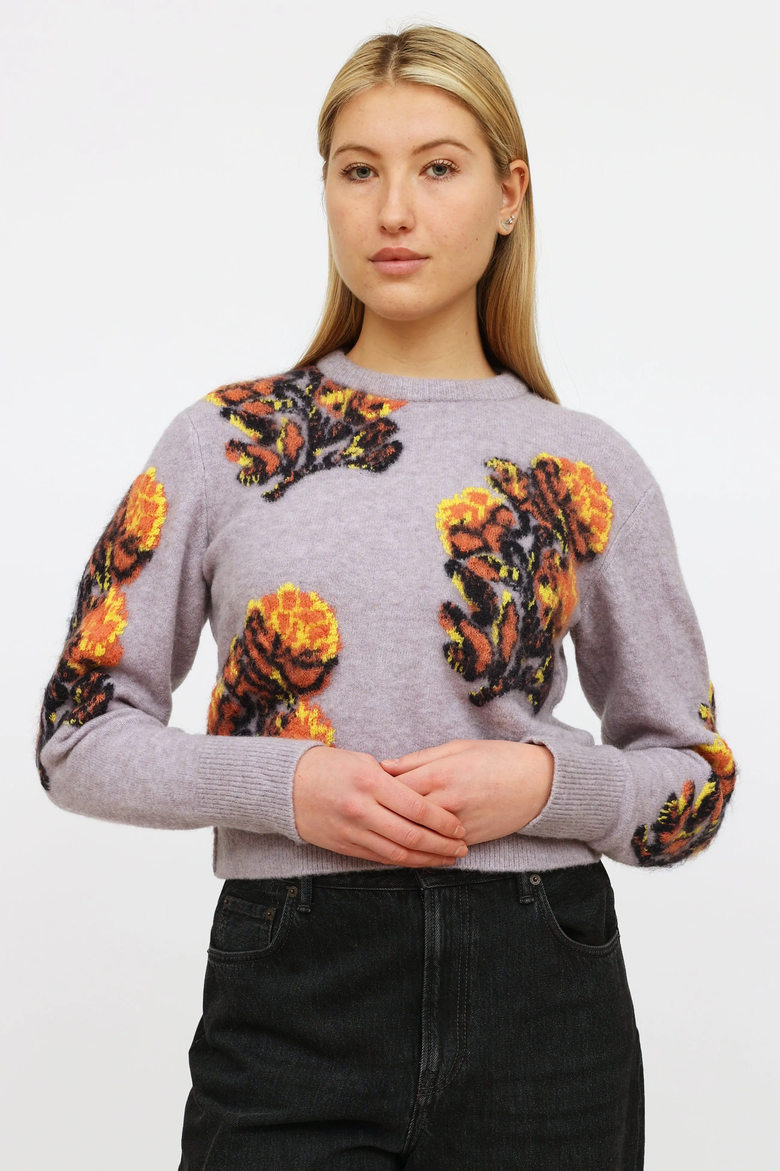 Purple & Multicolour Floral Cropped Sweater