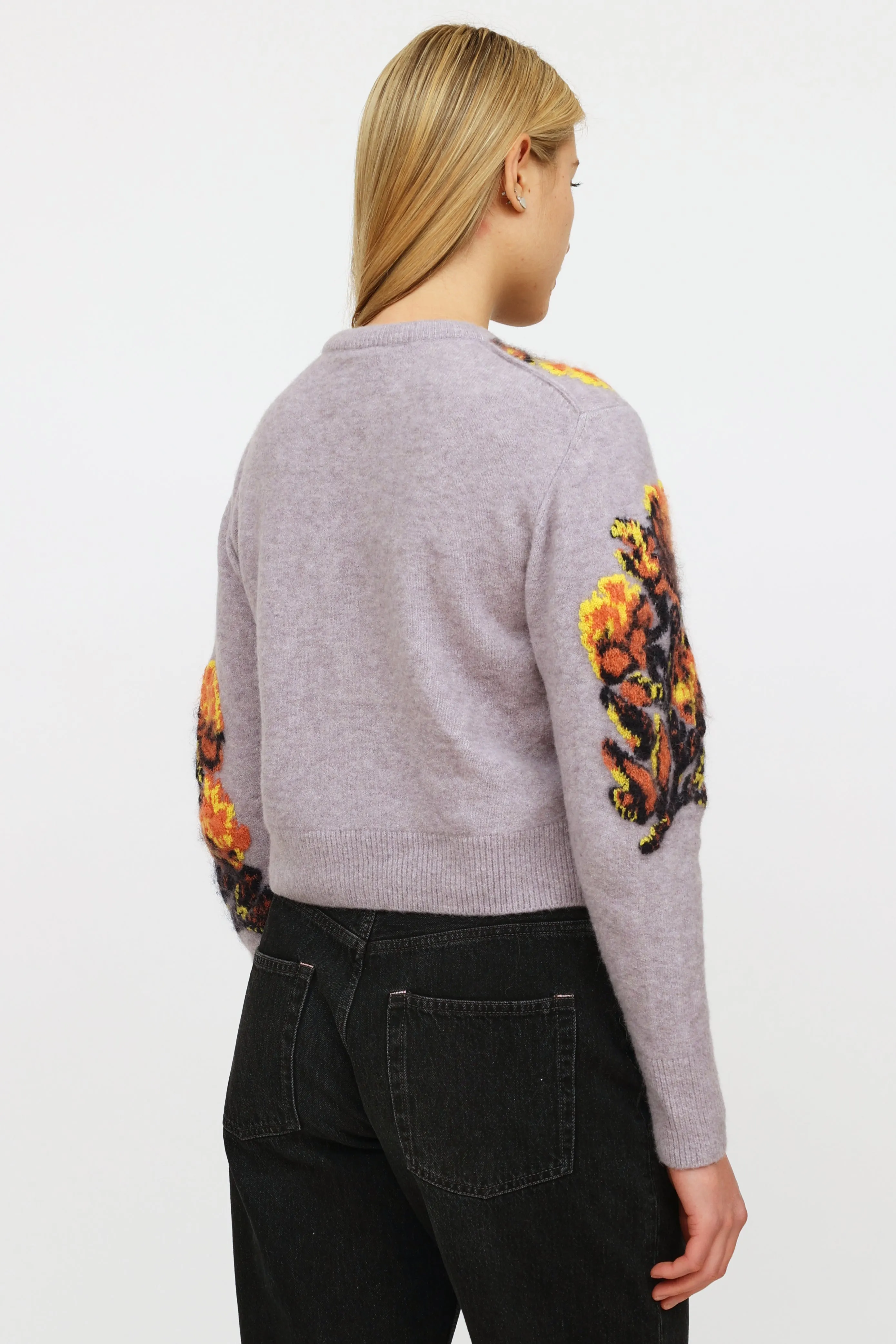 Purple & Multicolour Floral Cropped Sweater