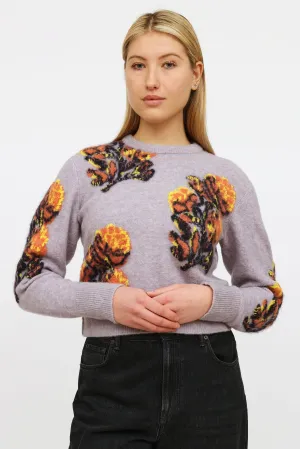 Purple & Multicolour Floral Cropped Sweater