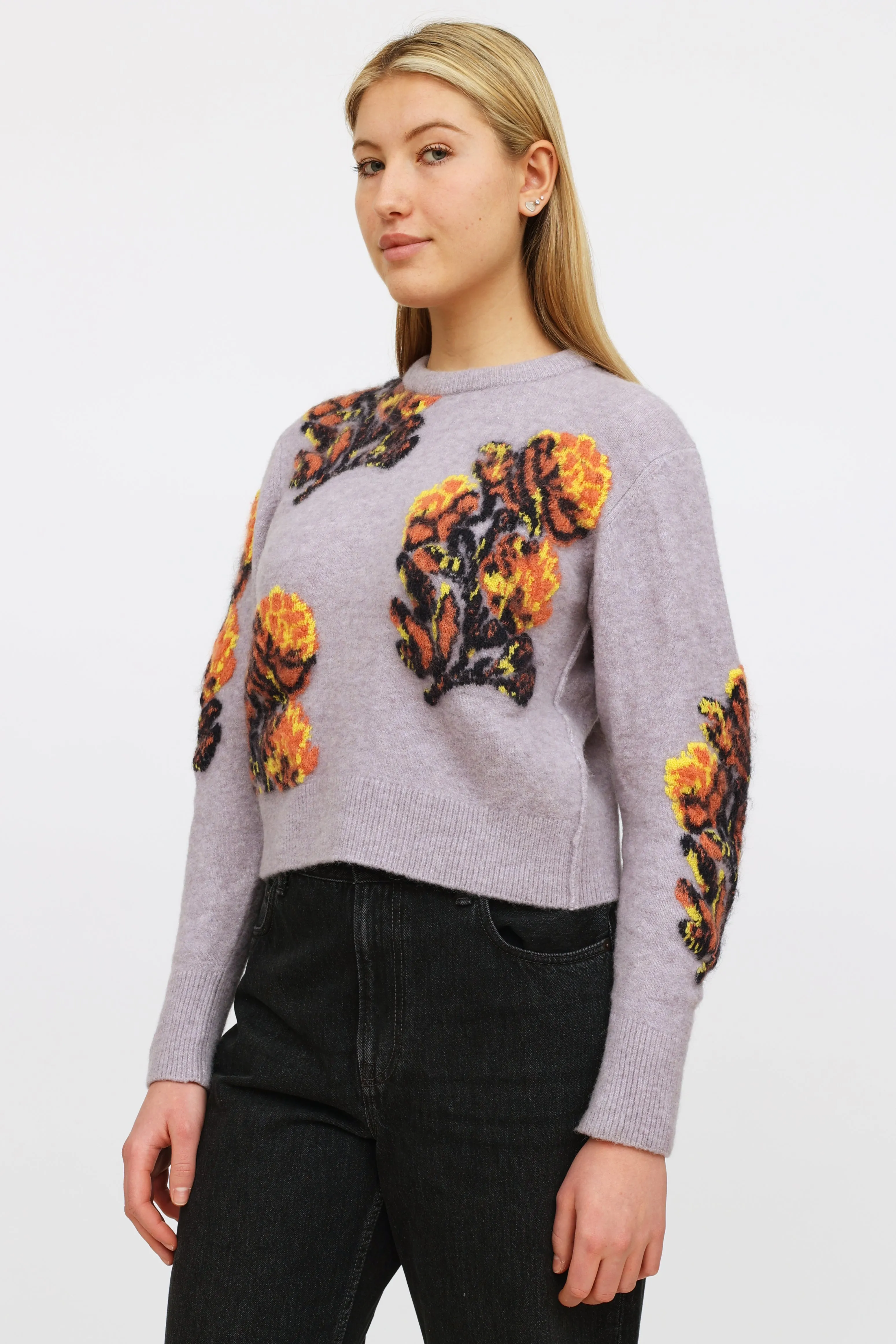 Purple & Multicolour Floral Cropped Sweater