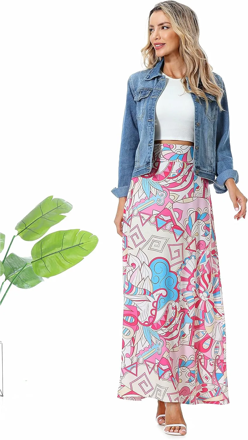 Rainlover Women's Casual High Waisted Boho Long Maxi Skirts
