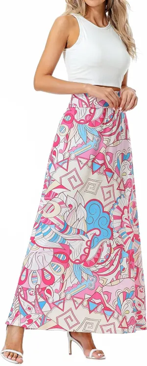 Rainlover Women's Casual High Waisted Boho Long Maxi Skirts