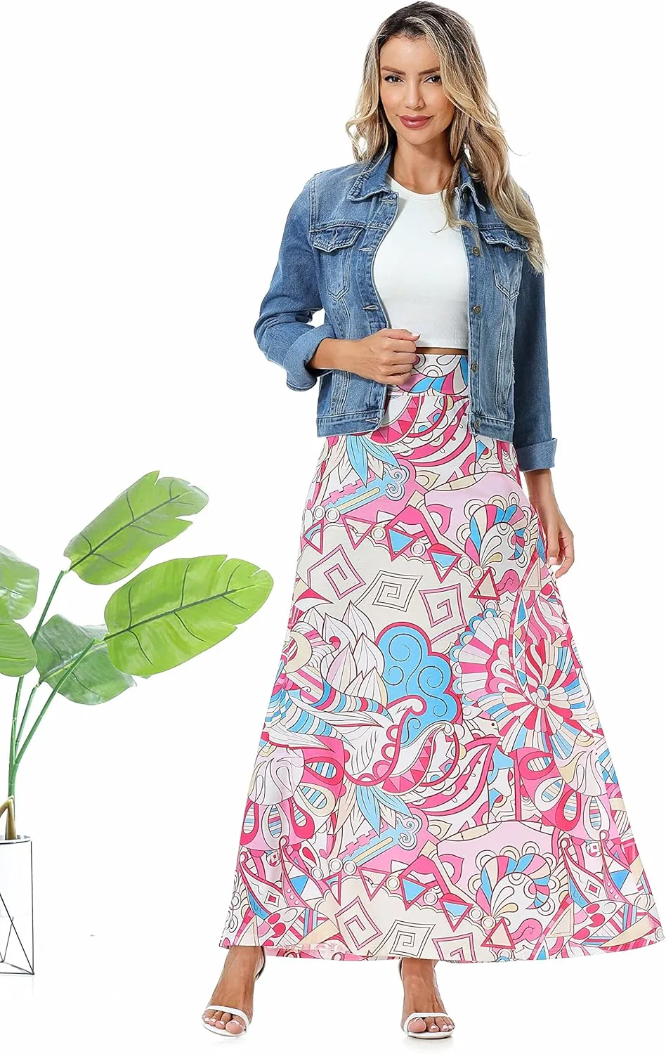 Rainlover Women's Casual High Waisted Boho Long Maxi Skirts