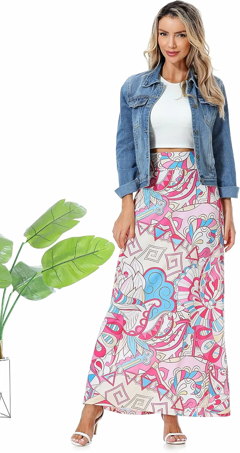 Rainlover Women's Casual High Waisted Boho Long Maxi Skirts