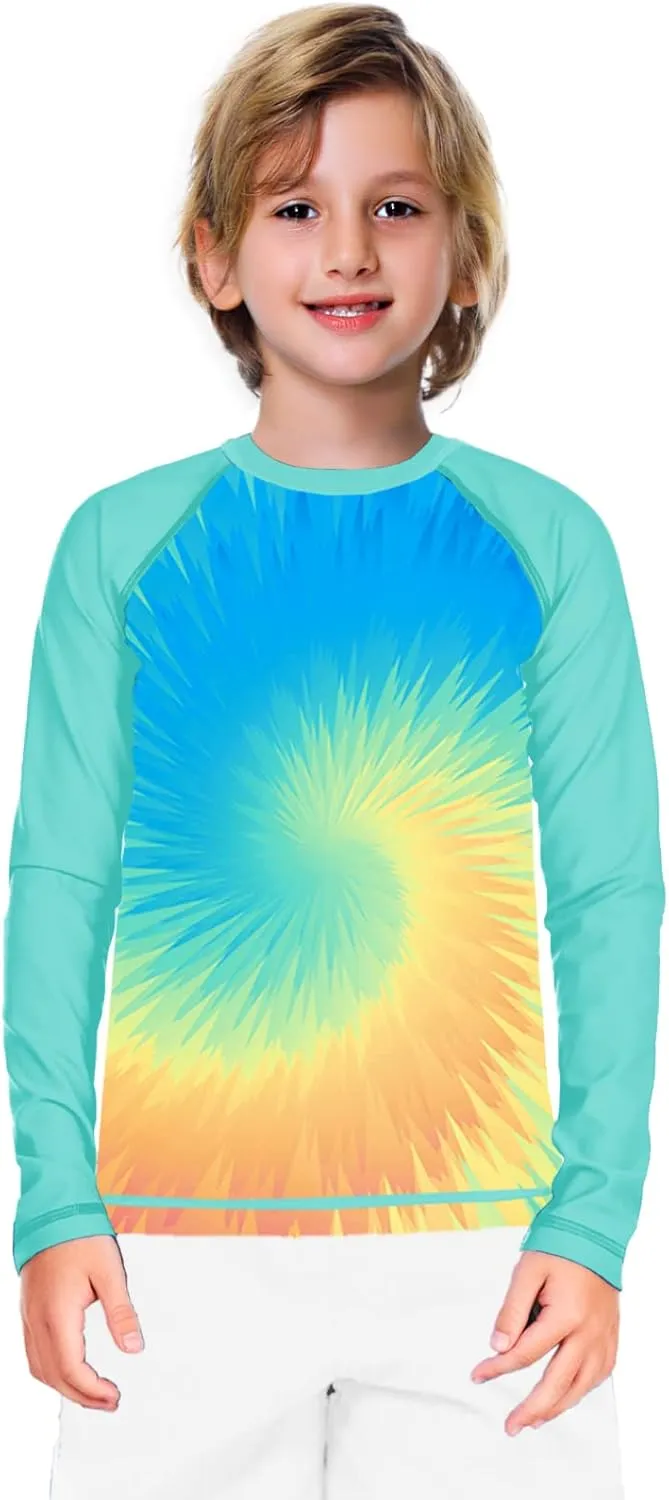 Remimi Unisex Kids Rash Guard Long Sleeve SPF 50  Tie Dye Sun Shirt 3-12 Years