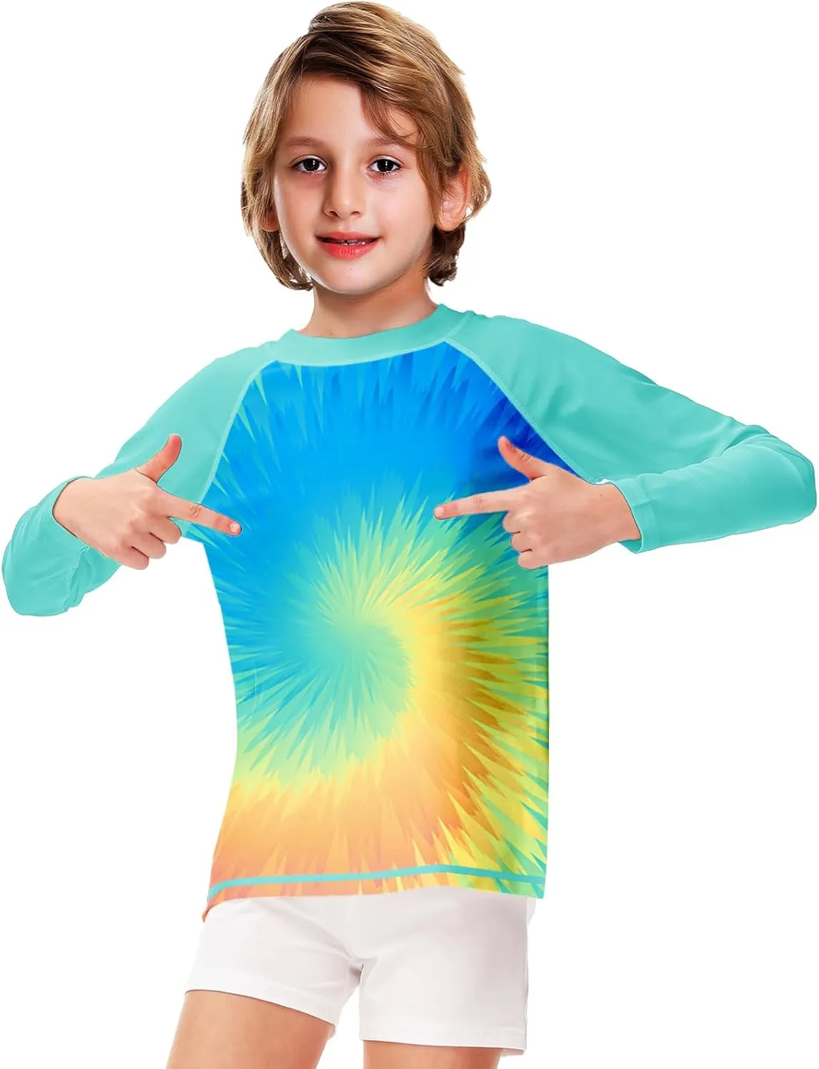 Remimi Unisex Kids Rash Guard Long Sleeve SPF 50  Tie Dye Sun Shirt 3-12 Years