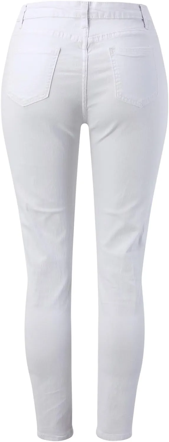 Ripped Skinny Jeans for Women High Waisted Distressed Stretchy Denim Pants Long Trendy Destroyed Hole Pencil Pants