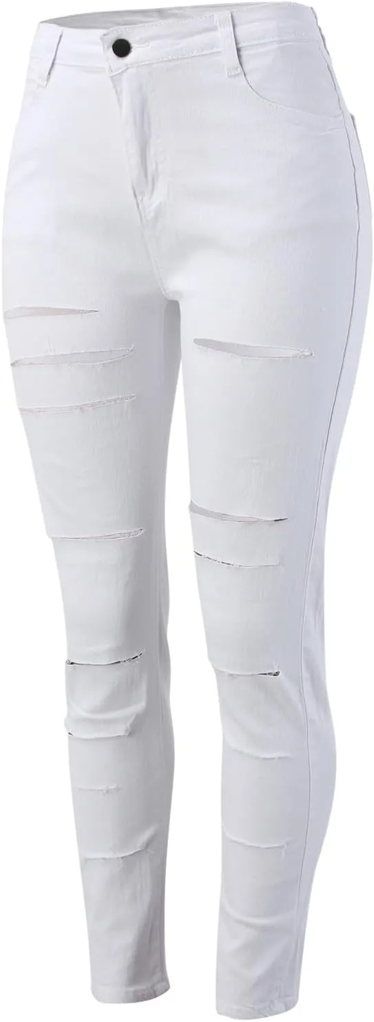 Ripped Skinny Jeans for Women High Waisted Distressed Stretchy Denim Pants Long Trendy Destroyed Hole Pencil Pants