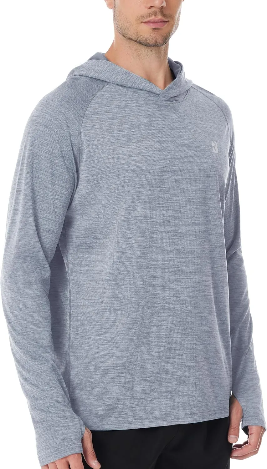 Roadbox UPF 50  Fishing Shirts for Men, Long Sleeve SPF UV Sun Protection Hoodie with Thumb Holes Swim Running Rash Guard