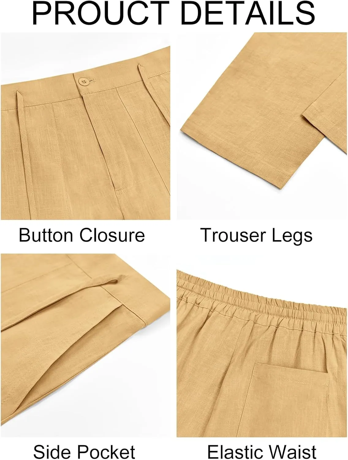 Runcati Mens Cotton Casual Pants Elastic Waist Drawstring Lightweight Cropped Pants Summer Beach Yoga Trousers