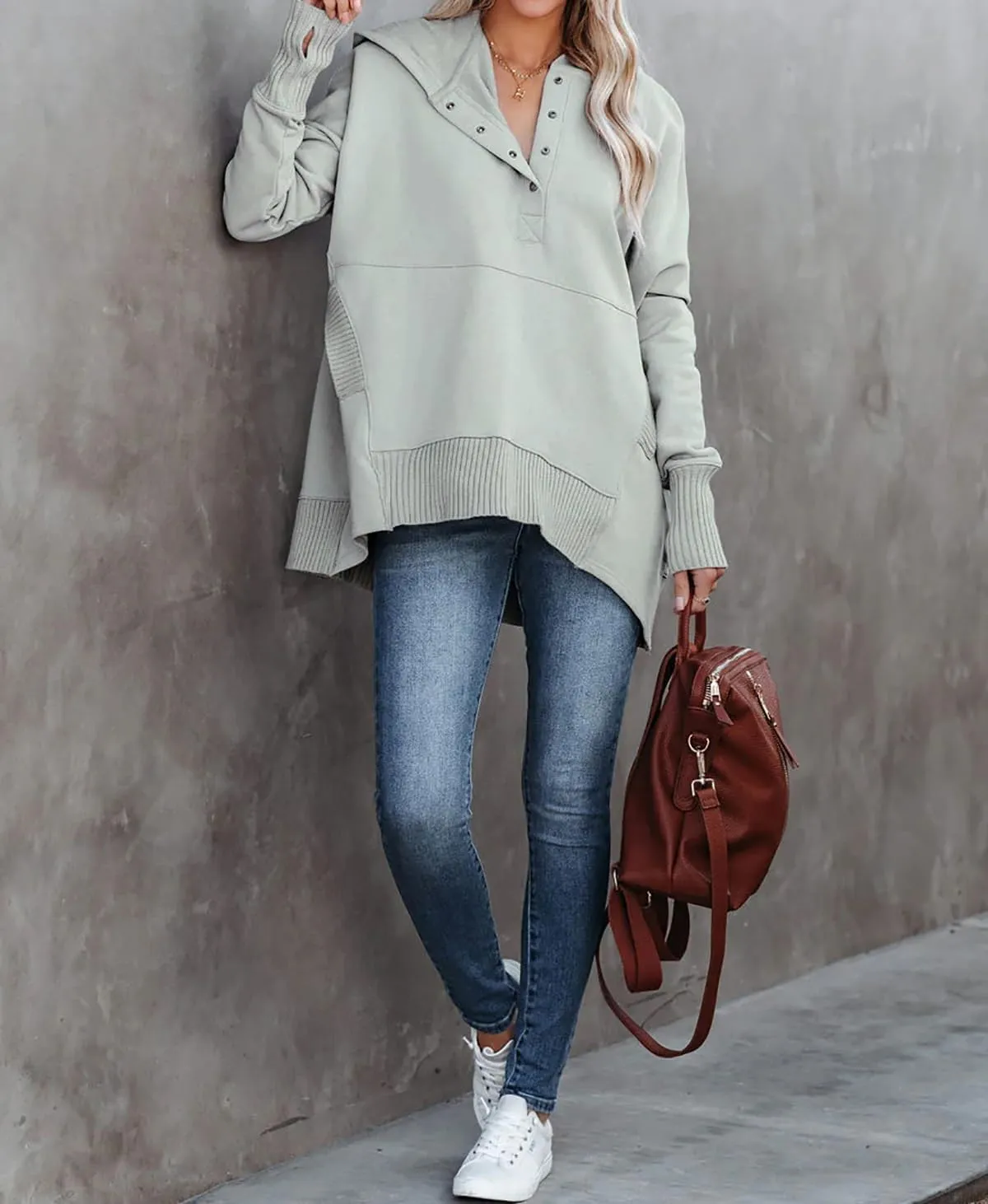 R.Vivimos Womens Oversized Sweatshirts Fall Essential Hoodies Pullover Cotton Long Sleeve Button Up Casual Tops with Pockets