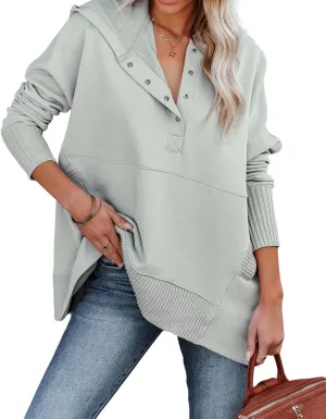 R.Vivimos Womens Oversized Sweatshirts Fall Essential Hoodies Pullover Cotton Long Sleeve Button Up Casual Tops with Pockets