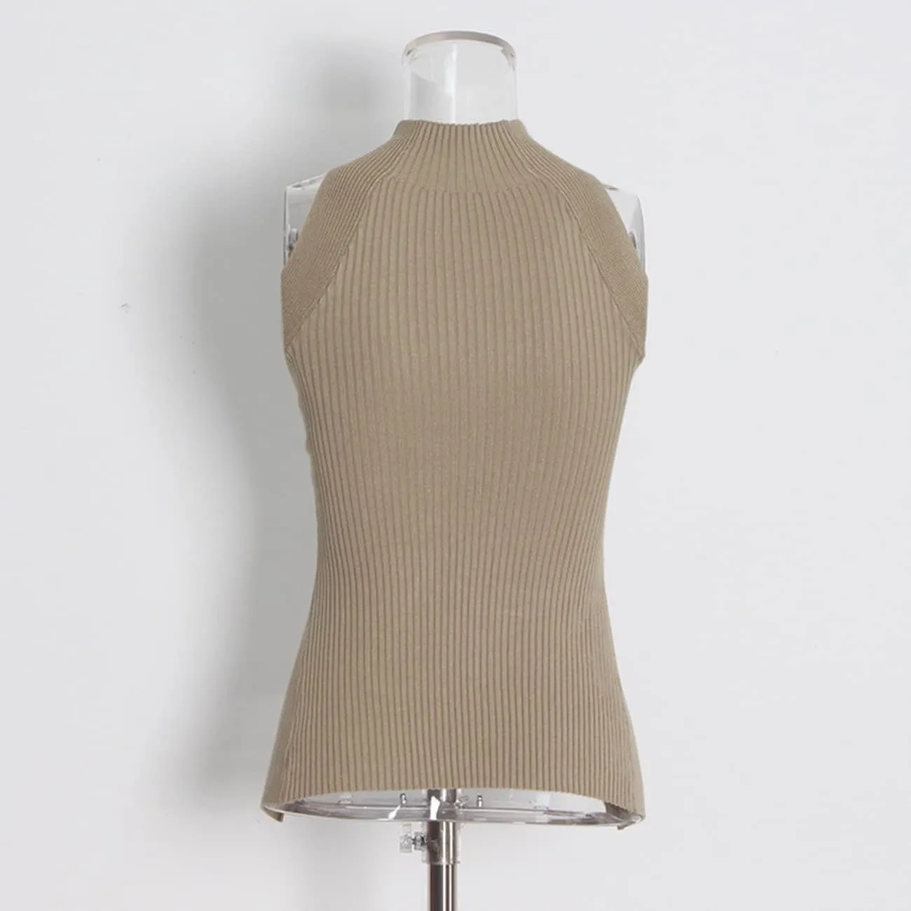 SAFRISIOR Women Sexy Hollow Out Twist Front Knitted Tank Tops Sleeveless High Neck Cut Out Sweater Vest