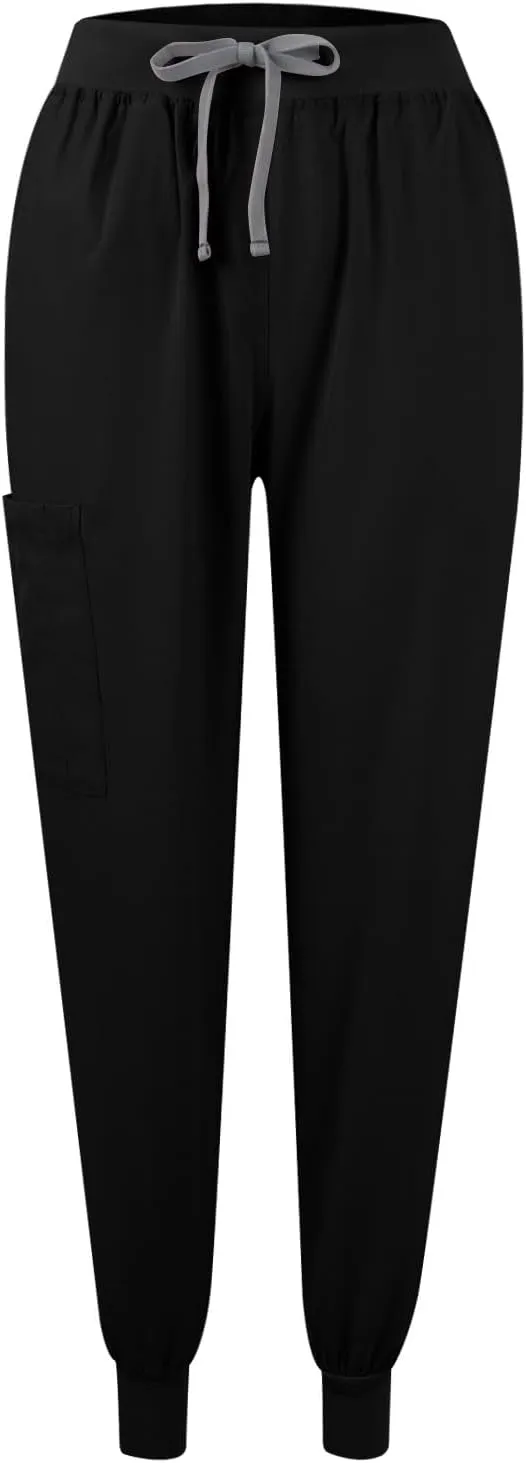 Scrubs for Women Set Stretch V-Neck Scrub Top & Jogger Pant Medical Uniform Scrub Sets for Woman with Pockets